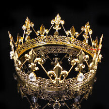 Coroa masculina imperial medieval Fleur De Lis ouro rei metal 8cm altura 56,5cm circo, usado comprar usado  Enviando para Brazil