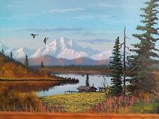Vintage Alaska Log Cabin Forest Landscape Original Oil Painting Juneau, Signed, used for sale  Shipping to Canada