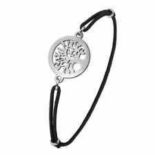 Bracelet Rubber Band Tree of Life Black Silver Thin Textile Band Women's Stretchable for sale  Shipping to South Africa