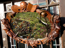 Antique Italian Neoclassical "Art & Work" Hand Carved Oval Mirror 24.5" x 21.5" for sale  Shipping to South Africa