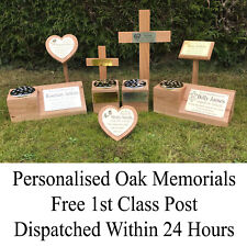 Oak Wood Memorial Cross Wooden Grave Marker Personalised Engraved Plaque memory for sale  Shipping to South Africa