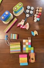 Tegu Magnetic Wooden Blocks Lot Of 91 Multi Color Tints Wheels Stacks People Set for sale  Shipping to South Africa