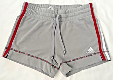 🍒 Shorts moletom Adidas cinza com logotipo listrado vermelho branco e azul feminino XS 🍒 comprar usado  Enviando para Brazil