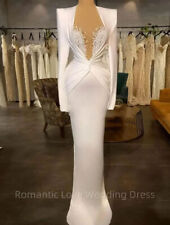 Luxury White Pearls Satin Mermaid Wedding Dress Sweetheart Long Sleeves Bridal for sale  Shipping to South Africa