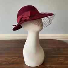 VINTAGE Lancaster Womens Hat 100% Wool Burgundy Bird Cage Wide Brim Church Hat for sale  Shipping to United Kingdom