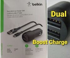 Carregador de carro Belkin duplo USB-A 24W+USB-A para cabo USB-C- preto novo, usado comprar usado  Enviando para Brazil