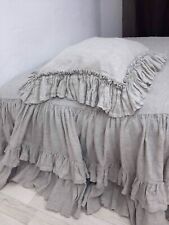 Almohada de lino simulada doble volante alrededor botones cierre ropa de cama de lino natural, usado segunda mano  Embacar hacia Argentina