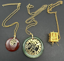 Lote de 3 colares lanterna asiática cor jade vermelho símbolos chineses tom dourado J26 comprar usado  Enviando para Brazil