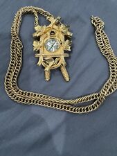 TRIFARI Vintage Golden Cuckoo Clock Watch Pendant Necklace Works 1960s for sale  Shipping to South Africa