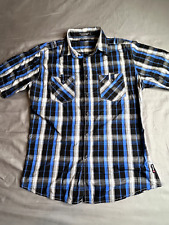 Camisa Airwalk para hombre grande azul a cuadros con botones manga corta patinador de algodón segunda mano  Embacar hacia Argentina