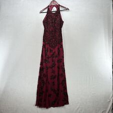 Vintage Scala Dress Womens XS Burgundy Maxi Silk Gown Backless Beaded Formal for sale  Shipping to South Africa