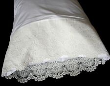2 fronhas novas bordadas de renda algodão branco acetinado King Queen padrão S3#, usado comprar usado  Enviando para Brazil