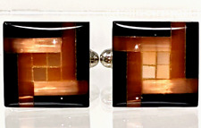 Vintage Cufflinks Thermoset Square Pearlized Geometric Parquet Black Pink Ivory for sale  Shipping to South Africa