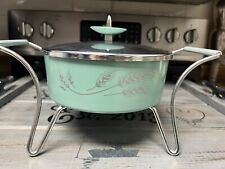 Vintage  PYREX Turquoise CHAFING DISH CASSEROLE SERVER WHEAT MCM 8" Diameter for sale  Shipping to South Africa
