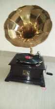 Reproductor de gramófono 78 rpm fonógrafo cuadrado cuerno de latón HMV vintage  segunda mano  Embacar hacia Mexico
