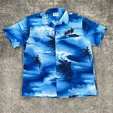 Camisa havaiana vintage Rai Nani XL onda azul estampa de palmeira barco anos 80 feita nos EUA comprar usado  Enviando para Brazil