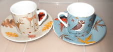 Used, 2 Magpie Porcelain Deer & Owl Coffee Espresso Cups and Saucers for sale  Shipping to South Africa