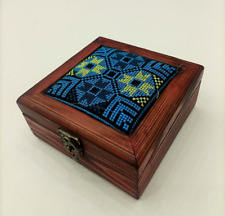 Wooden Jewelry Box Embroidered Wood Bracelets Earring Box Hand Made 14x14x7.5 cm, used for sale  Shipping to South Africa