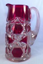 Big Button Water Pitcher Ruby Stain EAPG Block & Star 1891 Antique, used for sale  Shipping to South Africa