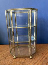 BEAUTIFUL OLD GLASS WITH BRASS TRIM HEXAGON FREESTANDING CURIO DISPLAY CABINET, used for sale  Shipping to South Africa