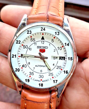 Seiko 5 relógio de pulso masculino feito automaticamente no Japão mostrador branco dia e data de execução Oder comprar usado  Enviando para Brazil