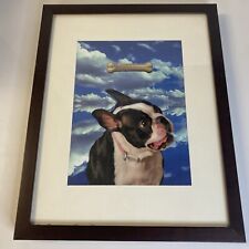 Pintura emoldurada estilo Magritte Boston Terrier com osso superior, usado comprar usado  Enviando para Brazil