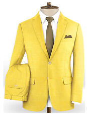 2 peças blazer masculino clássico amarelo sólido casual terno entalhe lapela com calças, usado comprar usado  Enviando para Brazil