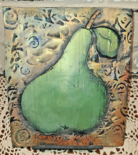 Signed Raised Ceramic Kitchen Metal Plaque Wall Art Fruit Pear w/ Hanger for sale  Shipping to South Africa