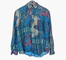 Camisa vintage para hombre con botones de seda aspecto de lujo novin holgada calce largo azul dorado segunda mano  Embacar hacia Argentina