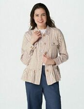 Denim & Co  Stripe Point Collar Button Front Peplum Jacket-Warm Tan Sz Large QVC, used for sale  Shipping to South Africa