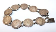 EDWARDIAN SILVER THREE PENCE COIN BRACELET THREEPENCE QUEEN VICTORIA CLASP 1897 for sale  Shipping to South Africa