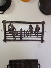 Large Cast Iron Metal Cowboy Rodeo Cut out, Wall Silhouette Horse Decor Hanging, used for sale  Shipping to South Africa