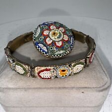 Antigo Micro mosaico pulseira painel italiano e broche flores tom dourado comprar usado  Enviando para Brazil