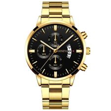 Fashion Men Gold Stainless Steel Watch Luxury Calendar Quartz Wrist Watch Mens for sale  Shipping to South Africa