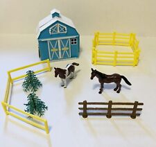 Breyer Stablemates Pocket Barn Blue Foldable Sliding Doors Stable with 2 Horses for sale  Shipping to South Africa