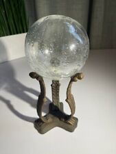 VTG Blown Glass Clear Crystal Ball On Heavy Ornately Decorated Brass Stand 11", used for sale  Shipping to South Africa
