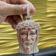 Colgante de cara de moissanita de Jesús de corte redondo de 4 quilates enchapado en oro rosa 14 K, usado segunda mano  Embacar hacia Argentina