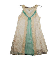 Vestido de barraca RYU feminino pequeno marfim algodão forrado crochê renda gola V sem mangas, usado comprar usado  Enviando para Brazil