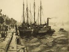 Jan Sirks pencil signed original etching; Luggers, Rotterdam 1918 for sale  Shipping to South Africa