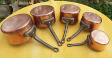 Antique Set of five heavy 9.5kg copper saucepan pots MADE IN FRANCE 2.9mm thick for sale  Shipping to South Africa