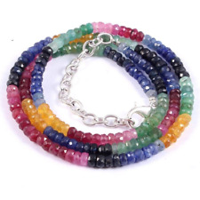 Preciosa Gemstone Natural Multi Safira Ruby Faceted Beads 20 "Colar Joias comprar usado  Enviando para Brazil