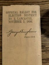 US Historical Ballot Presidential Rare Election Paper William McKinley 1896 for sale  Shipping to South Africa