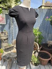 L.K.BENNETT SIZE 8 FITTED BLACK DRESS PLEATED CAP SLEEVE KNEE LENGTH PENCIL for sale  Shipping to South Africa