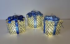 Juego de 3 adornos de vidrio de mercurio iluminados regalos de Navidad azul/plateado segunda mano  Embacar hacia Argentina