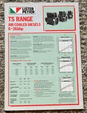 LA165 Lister Petter Diesel Engine TS Range Air Cooled TS1 TS2 TS3 Spec Sheet for sale  Canada