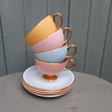 Brukt, Vintage Norsk Flint Egersund Harlequin Coffee Cups & Saucers Set Of 4 (Lot B) til salgs  Frakt til Norway