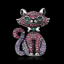 Used, Women's Pink Purple Crystal Rhinestone Kitten Cat Brooch Pin for sale  Shipping to South Africa