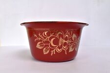 Vintage Enamelware Basin Bowl Pot Red Color Gilt Floral Farmhouse Cookware "43, used for sale  Shipping to South Africa