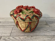 Cesta floral pequena feita à mão vintage tecido de palha ráfia com tampa comprar usado  Enviando para Brazil