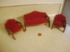 Sofá/sofá vintage miniatura para casa de bonecas veludo vermelho com 2 cadeiras combinando! comprar usado  Enviando para Brazil
